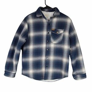 Matix Sherpa Shacket sz S Men Flannel Button Up Snap Shirt Blue Plaid Jacket